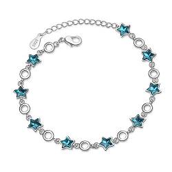 Canarea 1 Pcs armband Damen Silber 925 mit Blau Sterne Strass Edel Elegant Charm Armreif Mode Armbänder für Mädchen Mama Frauen Einstellbar von Canarea