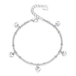 Canarea Armband für Damen Silber 925 Einfache Quaste Mini-Herz Mode Charm-Armreif für Frauen Freundin Einstellbar von Canarea