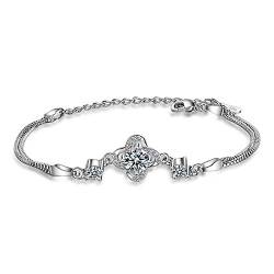 Canarea Damen Frauen Mädchen Armband Armreif Silber 925 Einfache Stil Blumen mit AAA Cubic Zirkonia Einstellbare Charm Armband Kette von Canarea