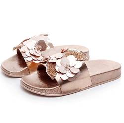 Canarea Damen Hausschuhe Sommer Mode Glitzer Strass Sandalen Frauen Mädchen flip Flops Strand Flach Pailletten Bling rutschfest Bequeme Slipper Casual Badeschuhe Pantoletten (Rosegolden, Numeric_41) von Canarea