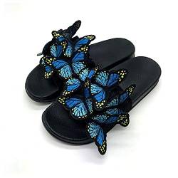 Canarea Damen Hausschuhe Sommer Mode Schmetterling Sandalen Frauen Mädchen flip Flops Strand Flach rutschfest Bequeme Slipper Casual Pantoletten Badeschuhe (Blau, Numeric_36) von Canarea