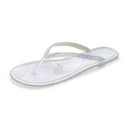 Canarea Damen Hausschuhe Sommer Mode Strass Glitzer Sandalen Badeschuhe Frauen Mädchen flip Flops Strand Flach rutschfest Bequeme Slipper Casual Pantoletten (Transparent, Numeric_38) von Canarea