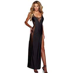 Canarea Damen Reizwäsche sexy Spitze erotik Push up Ouvert Reizvoll Rueckenfrei Dessous Set Negligee V-Ausschnitt Nachtkleid Spitze Nachthemd Sleepwear Kleid Schwarz Lange Rock (6XL) von Canarea