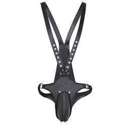 Canarea Harness Geschirr Herren Leder SM Fetisch Reizwäsche,Bondage Geschirr Männer Gay SM Slips Fesseln Cosplay Sexspielzeug Sklaven Rollen Spielen Erotik Körper Unterwäsche für Anfänger von Canarea