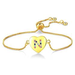 Damen Mädchen Frauen Armband armreif Charm-Armbänder Gloden 26-Alphabet mit Glitzer Kristall Mode Armschmuck Charm Armkettchen für Freundin/Tochter Verstellbar/24 cm (N) von Canarea