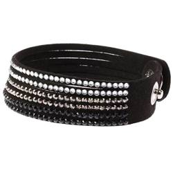 Damen Mädchen Frauen Wickelarmbänder armband armreif Leder mit Kristall Punk Stil Armschmuck Charm Armkettchen Verstellbar (Schwarz-Weiss) von Canarea