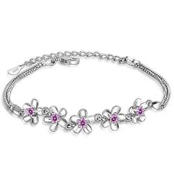 Damen Mädchen Frauen armband armreif silber 925 Amethyst Süß Blumen Einfache Armschuck Verstellbar Charm Armkettchen von Canarea