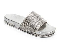 Damen Mädchen Hausschuhe Sommer Mode Sandalen Frauen flip Flops Strand Flach rutschfest Bequeme Glitzer Strass Slipper Casual Licht Pantoletten Badeschuhe (Silber, Numeric_38) von Canarea