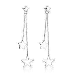 Front-Back-Ohrringe Damen Mädchen Ohrhänger 925er Sterling Silber Mit Anhänger Sterne Lange Troddel Studs Ohrschmuck für Frauen Freundin Hypoallergen von Canarea