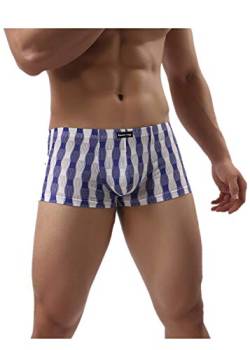 Herren Boxershorts Sexy Ultra Dünn Atmungsaktive EIS Seide Transparent Unterwäsche Männer Unterhose Low Rise Beutel Bequem Boxer Briefs Shorts Pants (XL, Blau) von Canarea