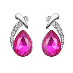 Ohrringe Damen Mädchen Ohrstecker Silber 925er Sterling mit steine Zirkonia Elegant Wassertropfen Glitzer Studs Ohrschmuck Hypoallergen als Muttertag Geburtstag Geschenke (Rose Rot) von Canarea