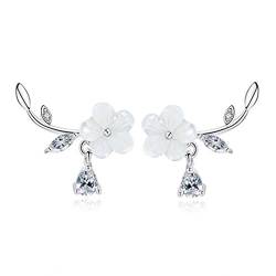 Ohrringe Damen Mädchen ohrstecker 925er Sterling Silber Mit Zirkonia Handarbeit Pflaumenblüte Blumen Studs Spike Ohrschmuck Hypoallergen für Frauen Freundin von Canarea