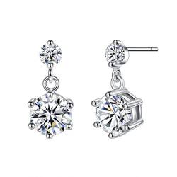 Ohrringe Damen Mädchen ohrstecker Silber 925er Sterling Mit Doppelt Zirkonia Lange Klein ohrhänger Ohrschmuck Studs Hypoallergen als Valentinstag Muttertag Weihnachten Geschenke von Canarea