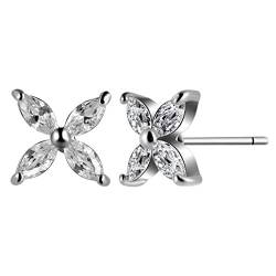 Ohrringe Damen Mädchen ohrstecker Silber 925er Sterling mit Zirkonia Einfache Glückliche Klee Klein Studs Ohrschmuck Hypoallergen als Muttertag Geburtstag Geschenke von Canarea