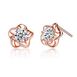 Ohrstecker Ohrringe Damen Mädchen 925er Silber Elegant Pflaumenblüte Blumen Klein Studs Ohrschmuck für Tochter Frauen Hypoallergen (Rose Golden) von Canarea