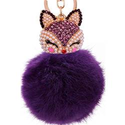 Schlüsselanhänger Süß Plüsch Ball Taschenanhänger Strass Fuchs Weich bommel Keychain Elegant Plüsch-Kugel Auto-Anhänger Pompom Glitzer Schlüsselring Handtaschenanhänger (# 21) von Canarea