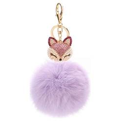 Schlüsselanhänger Süß Plüsch Ball Taschenanhänger Strass Fuchs Weich bommel Keychain Elegant Plüsch-Kugel Auto-Anhänger Pompom Glitzer Schlüsselring Handtaschenanhänger (# 9) von Canarea