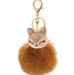 Schlüsselanhänger plüsch Ball Süß Fuchs Strass Perle Taschenanhänger Plüsch-Kugel Autoschlüssel -Anhänger Pompom Glitzer Weich Schlüsselring bommel Keychain Handtaschenanhänger Dekor (# 1) von Canarea