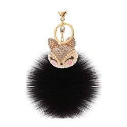 Schlüsselanhänger plüsch Ball Süß Fuchs Strass Perle Taschenanhänger Plüsch-Kugel Autoschlüssel -Anhänger Pompom Glitzer Weich Schlüsselring bommel Keychain Handtaschenanhänger Dekor (# 2) von Canarea