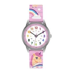 Cander Berlin MNA 0430 E Kinderarmbanduhr Klettverschluss Magnet Armbanduhr Kinder Mädchen 3 ATM wasserdicht Lernuhr analog Lernen Einhorn rosa von Cander Berlin