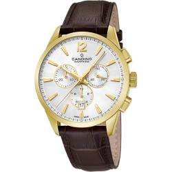 Candino Uhr Für Herren C4518/E Chronos Gold Edelstahl Case BraunLeder Band von Candino