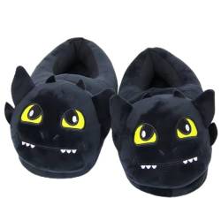 Candora Tooth Cotton Slippers, Funny Personality Black Plush Shoes, Warm and Soft, Schwarz, Einheitsgröße von Candora