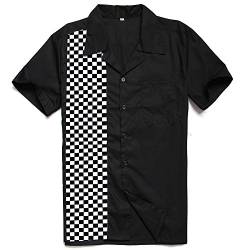 Candow Look Herren Rockabilly Bowling Shirts Schwarz Wei? Plaid Hemd Contrast Kariert von Candow Look