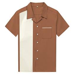 Candow Look Men's Shirts Cotton Button Down Chic Design Patchwork Tops Brown&Ivory von Candow Look