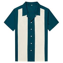 Candow Look Men's Two Tone Workshirts Short Sleeve Casual Shirt(2XL,Teal+Ivory) von Candow Look