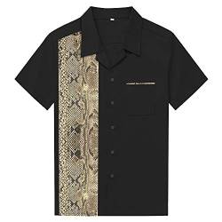 Candow Look Mens Black Contrast Animal Pattern Casual Button Down Collar Shirts(XL,Snake) von Candow Look