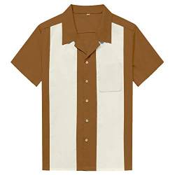 Candow Look Twill Retro Camp Shirt Bowling Kleidung zweifarbig(goldn+Ivory,XXL) von Candow Look