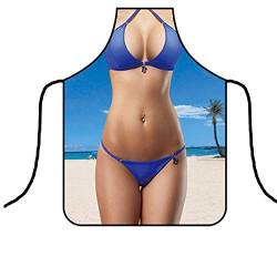 Candy101 Sexy Bikini-Schürze, Kochschürze Männer Damen, Bikini Motiv Schürze Männerschürzen, Grillschürze für Männer, Geschenk Herren Damen (Blau), 55x73 cm von Candy101