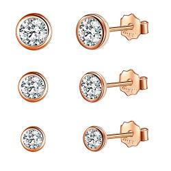 Candyfancy 3 Paar Kleine Ohrstecker 3mm 4mm 5mm Mini Zirkonia Ohrringe Set Für 3 Ohrlöcher Sterling Silber 925 Roségold Ohrringe für Damen Herren Mädchen von Candyfancy