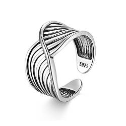 Candyfancy Frauen 925 Silber Ringe Damen Offener Vintage Verstellbar Wave Ring Breite Möbius Wellenform Midi Zeigefinger Größe L von Candyfancy