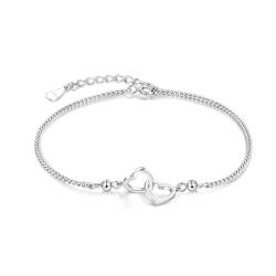 Candyfancy Herz Armband für Damen Silber 925 Doppelt Liebe Herz Silberarmband Verstellbare Armbänder Armkette Geschenke für Frauen Mädchen Freundin Mama von Candyfancy