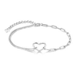 Candyfancy Herz Armband für Damen Silber 925 Herz Silberarmband Verstellbare Armbänder Büroklammerkette Armkette Geschenke für Frauen Mädchen Freundin Mama von Candyfancy