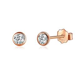 Candyfancy Kleine Ohrstecker Sterling Silber 925 Roségold für Damen Herren Mini Zirkonia Ohrringe Stecker 3mm von Candyfancy