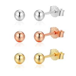 Candyfancy Ohrringe Silber 925 Set für Mehrere Ohrlöcher, 3 Paar Runde Kugel Mini Ohrstecker Rosegold Vergoldet für Damen Herren Mädchen Klein Stecker Ohrringe 4mm 3er Ohrringe Set von Candyfancy