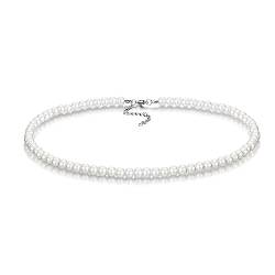 Candyfancy Perlenkette Damen Perlen Kette Weiße Runde Simulierte Glasperlen Kette, Halskette Perlen Weiß für Damen Frauen und Mädchen Mutter Geburtstag Geschenke, Weiße Perlen 6mm von Candyfancy