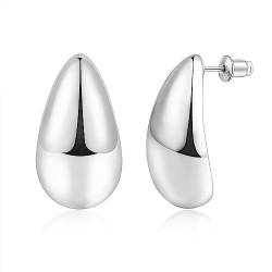 Chunky Ohrringe für Damen Wassertropfen Silber Teardrop Ohrringe Creolen Modeschmuck für Frauen von Candyfancy