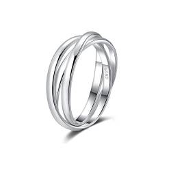 Einfach 3er Ineinander Ringe für Damen Silber 925 Anxiety Relief Ringe Spinner Wickelring Pinky Ring 3 Verflochten Ringe Dreierring Bandringe Größe 43 von Candyfancy