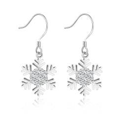 Ohrringe Hängend Damen 925 Sterling Silber Schneeflocken Ohrringe für Frauen und Mädchen Zirkonia Schneeflocke Zirkonia Ohrhänger Weihnachtsohrringe Weihnachtsschmuck von Candyfancy