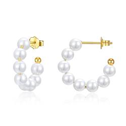 Perlen Creolen Silber 925 Creolen Gold Perlenohrringe Creolen mit Perlen Kleine Perle Ohrringe Stecker Hypoallergen Ohrhänger Runde Perle öhringen Schmuck Geschenke für Frauen Damen Mädchen von Candyfancy