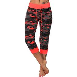 Candygirls 3/4 Leichte Jogging Capri Hose Camouflage Sport Fitness Neon Army Tarnfleck P7101 (Coral, XL = EU M/38) von Candygirls