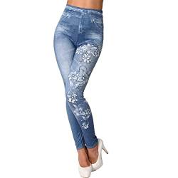 Candygirls Damen Leggings Schmetterling High Waist Blumen Blätter Strass Hose Jeans Look Jeggings 8659 (as3, Alpha, l, x_l, Regular, Regular, Blau) von Candygirls