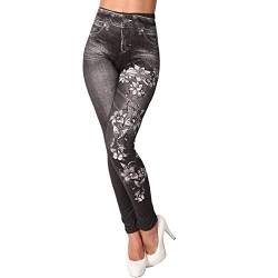 Candygirls Damen Leggings Schmetterling High Waist Blumen Blätter Strass Hose Jeans Look Jeggings 8659 (as3, Alpha, s, m, Regular, Regular, Schwarz) von Candygirls