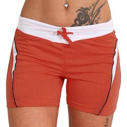 Candygirls Damen Leichte Sommer Shorts Bunte Farben Streifen Seitlich Hose Farbiger Bund Kurz NDK88 (Coral, M) von Candygirls