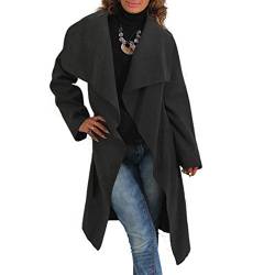 Candygirls Damen Wasserfall Trenchcoat Blogger Kragen Mantel Übergangs Jacke Gürtel (34/36 XS/S, Dunkelgrau) von Candygirls