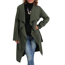 Candygirls Damen Wasserfall Trenchcoat Blogger Kragen Mantel Übergangs Jacke Gürtel (34/36 XS/S, Oliv) von Candygirls