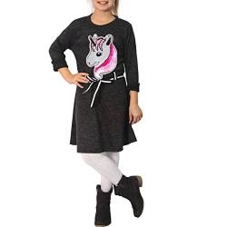 Candygirls Kinder Kleid Einhorn Pailletten Fell Sweatshirt Strick Gürtel Streifen Mädchen 1682 (as3, Numeric, Numeric_146, Regular, Schwarz, 146) von Candygirls